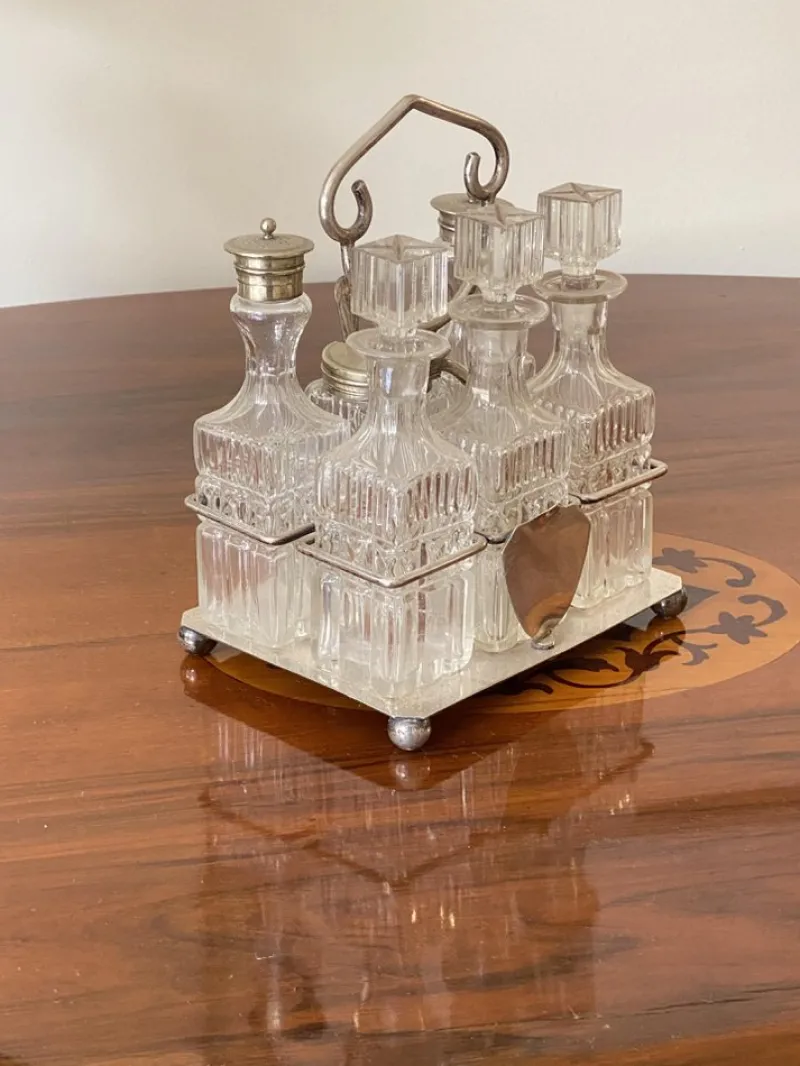 New Pamono Crystal & Silver Condiment Set with Shield & Coat of Arms, Set of 7