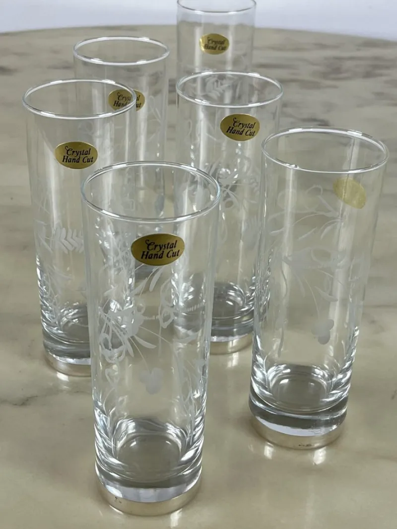 Best Pamono Crystal and Silver Glasses, 1970s, Set of 6