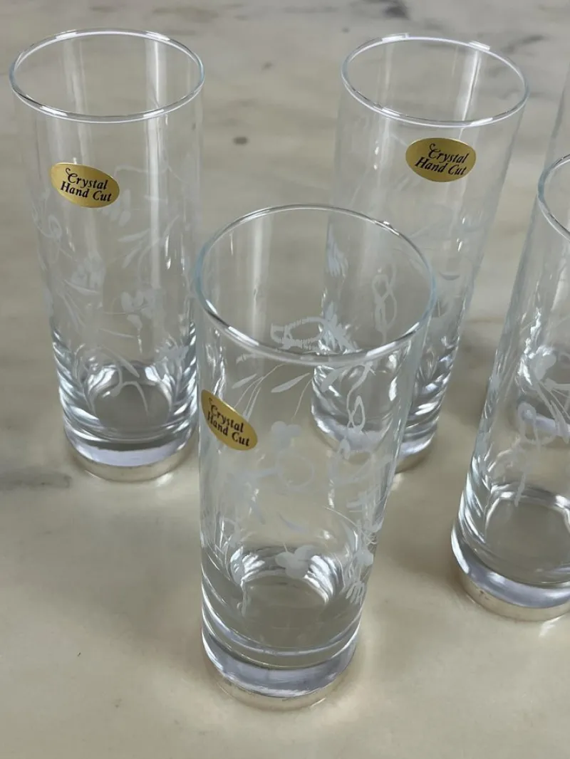 Best Pamono Crystal and Silver Glasses, 1970s, Set of 6