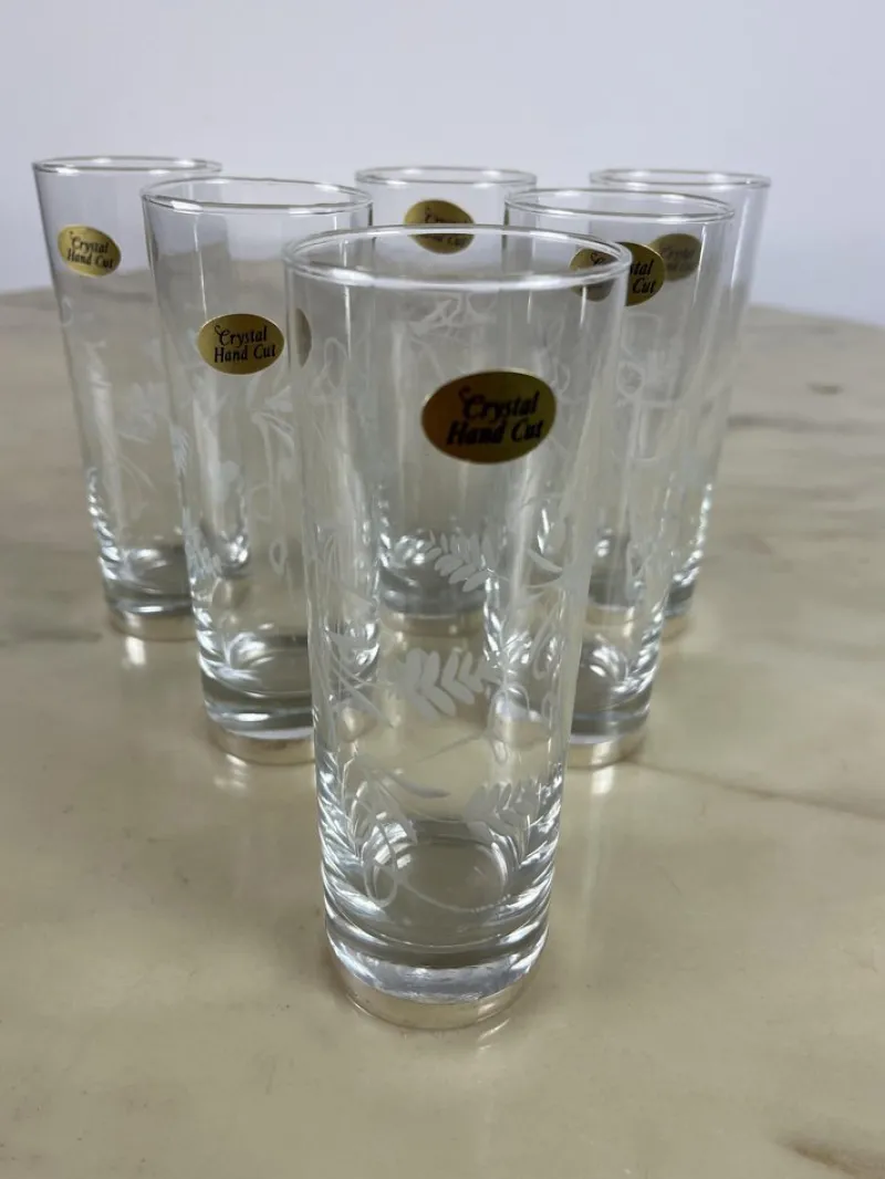 Best Pamono Crystal and Silver Glasses, 1970s, Set of 6