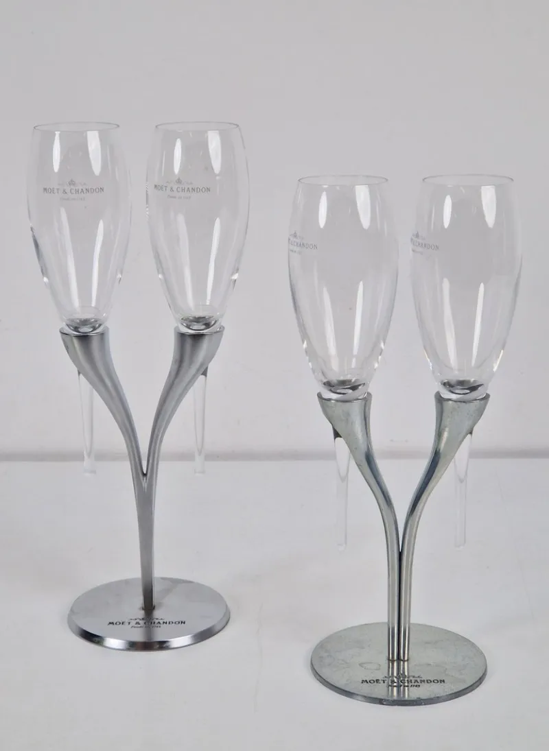 Clearance Pamono Crystal Champagne Flutes in Holder by Philippe Di Meo for Moët & Chandon, 1980s, Set of 2