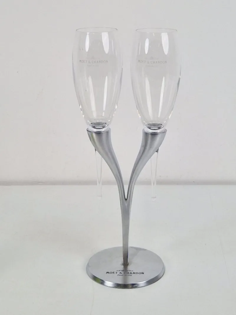 Clearance Pamono Crystal Champagne Flutes in Holder by Philippe Di Meo for Moët & Chandon, 1980s, Set of 2