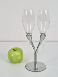 Clearance Pamono Crystal Champagne Flutes in Holder by Philippe Di Meo for Moët & Chandon, 1980s, Set of 2
