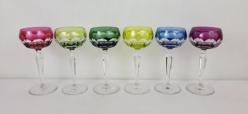 Hot Pamono Crystal Colored Wine Glasses from Val Saint Lambert, 1960s, Set of 6