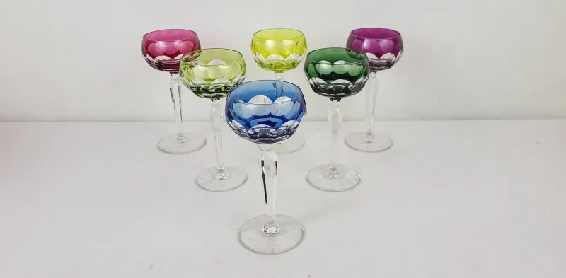 Hot Pamono Crystal Colored Wine Glasses from Val Saint Lambert, 1960s, Set of 6