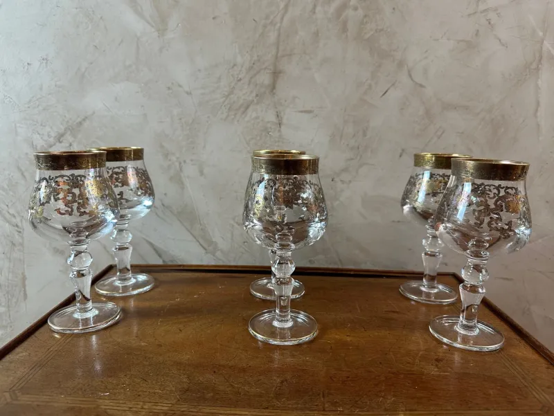 Pamono Crystal Glasses, 1950, Set of 6> Glassware