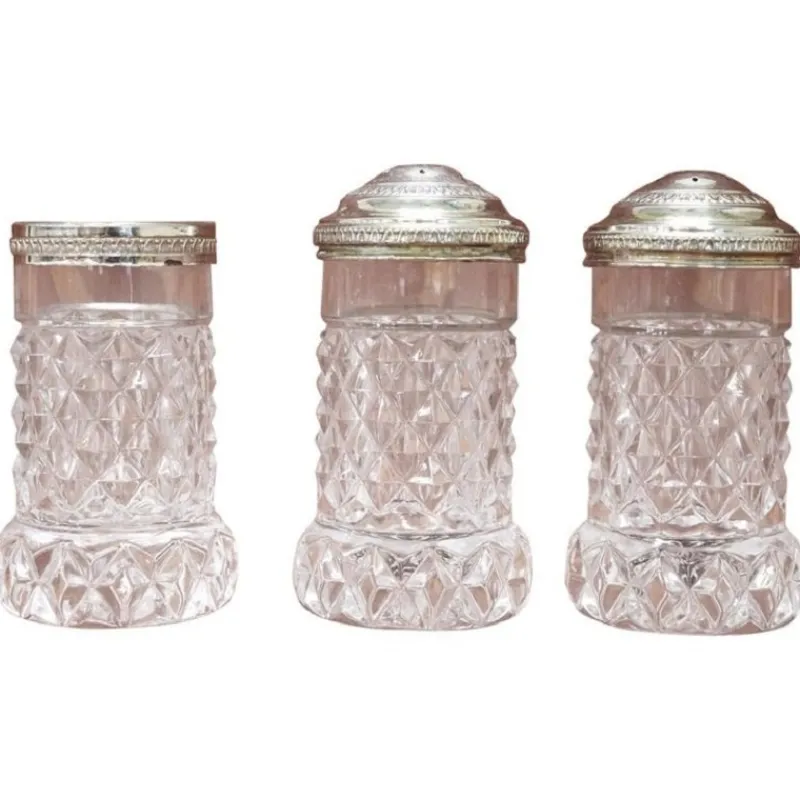 Hot Pamono Crystal Salt and Pepper Shakers, 1930s, Set of 3