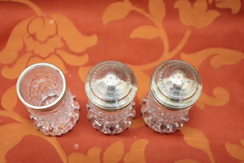 Hot Pamono Crystal Salt and Pepper Shakers, 1930s, Set of 3