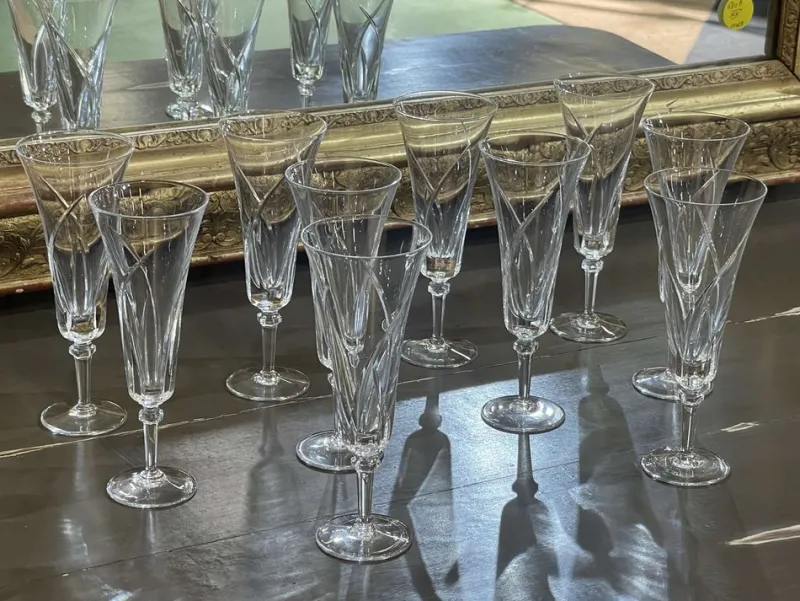 Pamono Crystal Wine Glasses of Sèvres Niagara Model, 1950s, Set of 11> Glassware