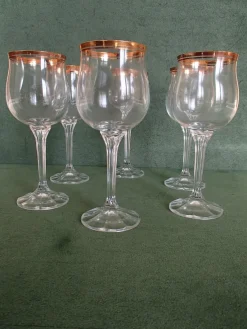 Pamono Crystal Wine Glasses with Gold Rim, 1960s, Set of 6> Glassware