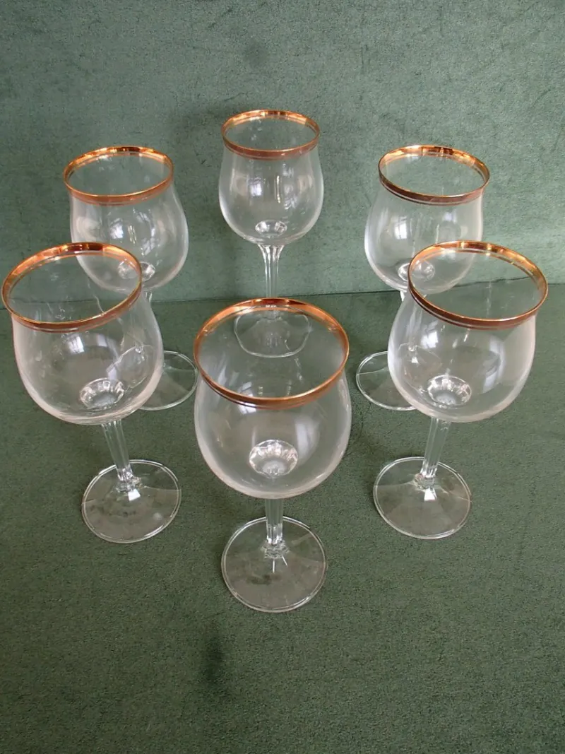 Pamono Crystal Wine Glasses with Gold Rim, 1960s, Set of 6> Glassware