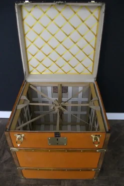 Pamono Cubic Hat Trunk in Orange Canvas from Moynat, 1920s><noscript><img width=