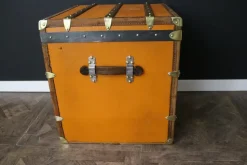 Pamono Cubic Hat Trunk in Orange Canvas from Moynat, 1920s><noscript><img width=