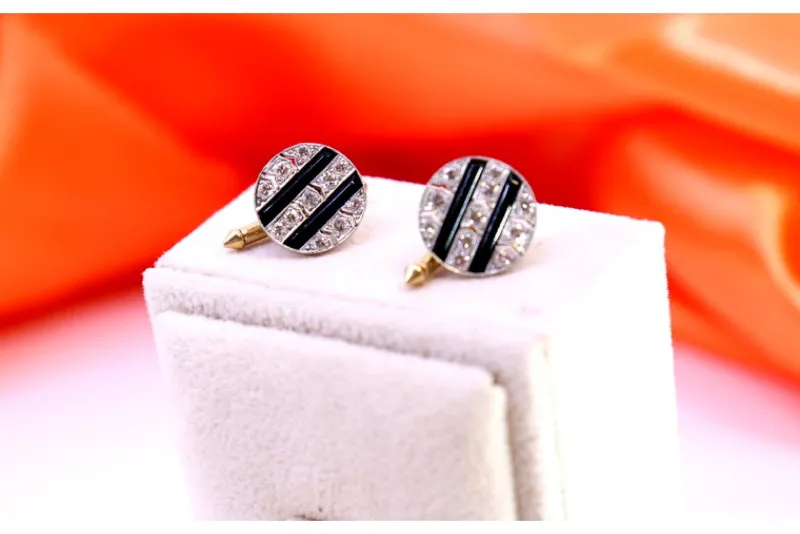 Pamono Cufflinks in Gold and Brilliant-Cut Diamonds, Set of 2> Cufflinks
