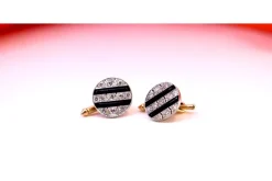 Pamono Cufflinks in Gold and Brilliant-Cut Diamonds, Set of 2><noscript><img width=