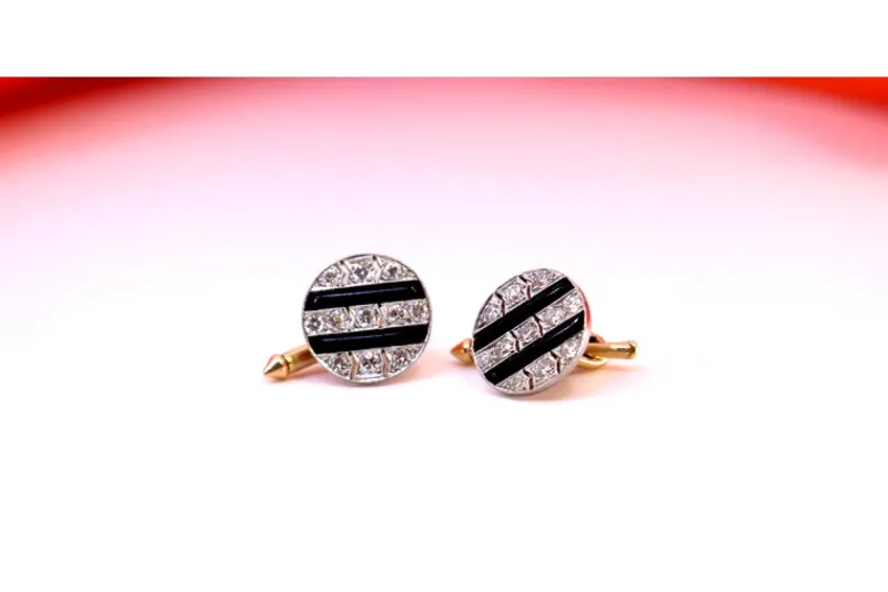 Pamono Cufflinks in Gold and Brilliant-Cut Diamonds, Set of 2> Cufflinks