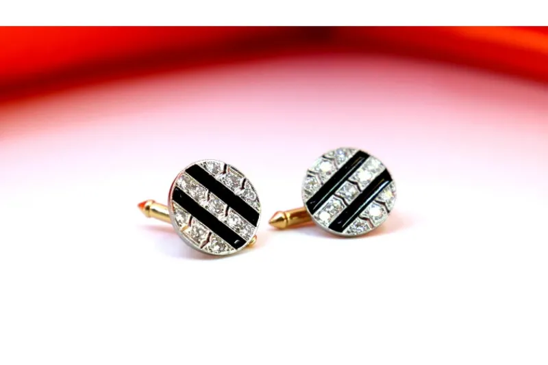 Pamono Cufflinks in Gold and Brilliant-Cut Diamonds, Set of 2> Cufflinks