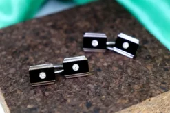 Pamono Cufflinks in Platinum with Onyx and Brilliant-Cut Diamonds, Set of 2><noscript><img width=