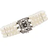 Pamono Cultured Pearl 18 Karat White Gold Sapphire Diamond Clasp 3 Rows Bracelet, 1970s> Necklaces