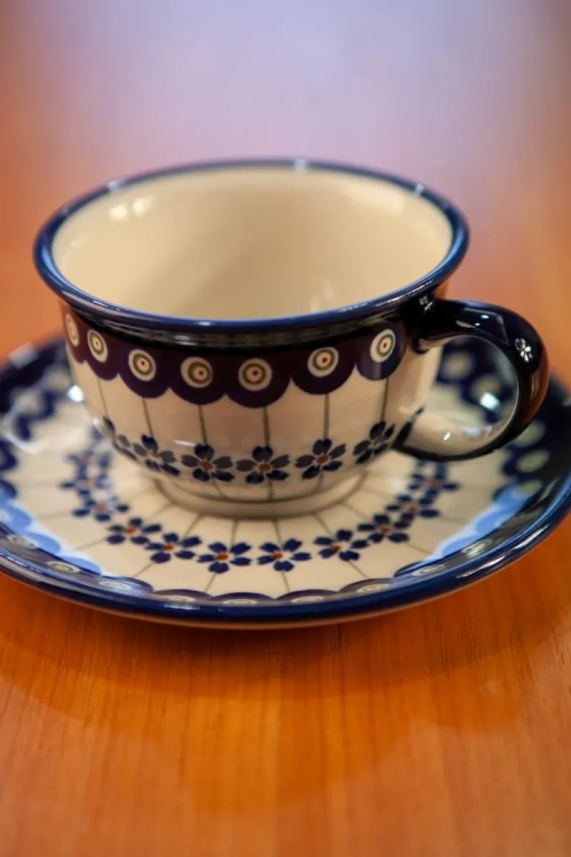 Sale Pamono Cups with Saucers in Bunzlauer Ceramic from Zakłady Ceramiczne Bolesławiec, Set of 4