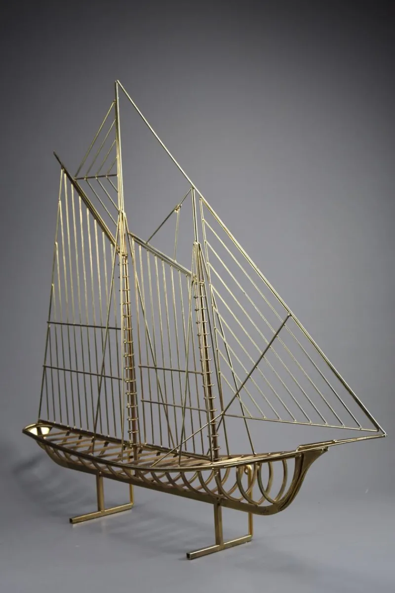 Pamono Curtis Jere, Sailboat Sculpture, 1976, Brass> Mid-Century