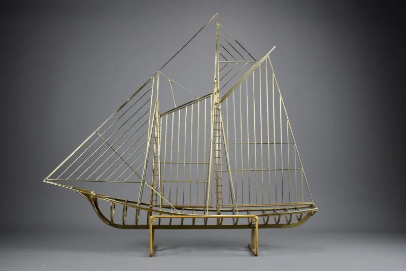 Pamono Curtis Jere, Sailboat Sculpture, 1976, Brass> Mid-Century