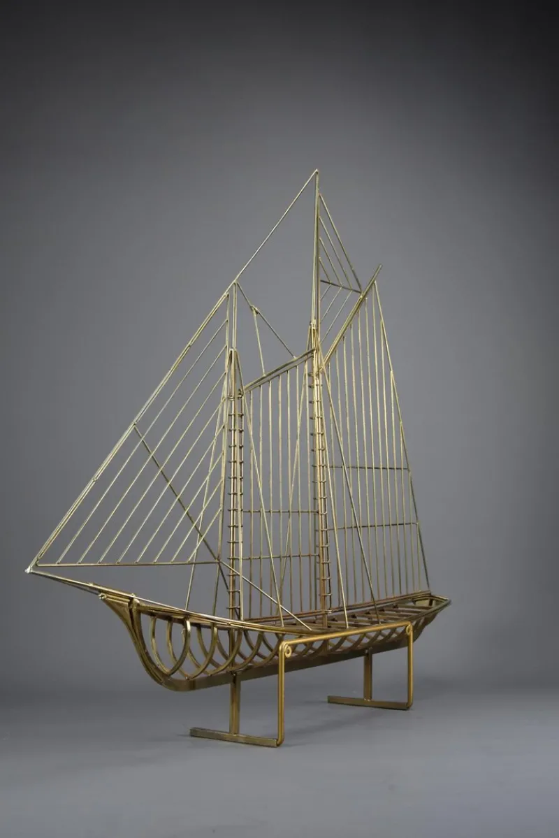 Pamono Curtis Jere, Sailboat Sculpture, 1976, Brass> Mid-Century