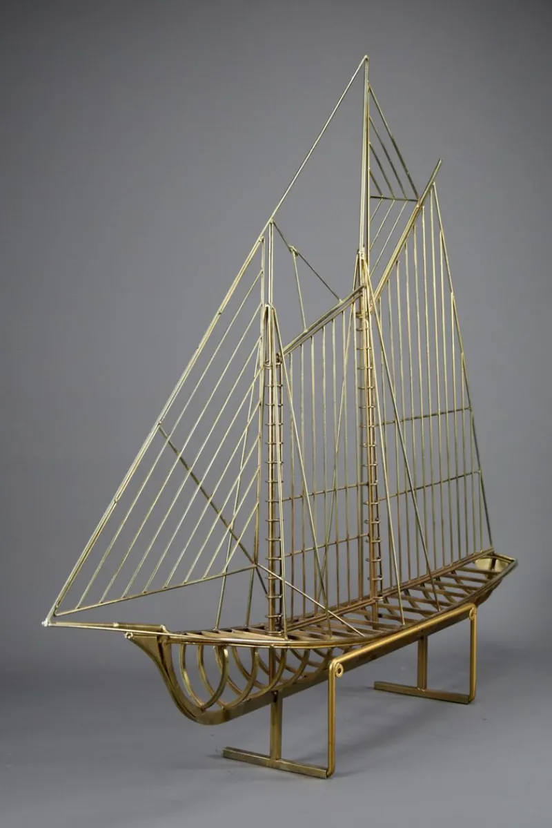 Pamono Curtis Jere, Sailboat Sculpture, 1976, Brass> Mid-Century
