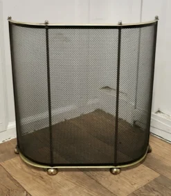 Pamono Curved Brass and Iron Nursery Fire Guard, 1960s><noscript><img width=