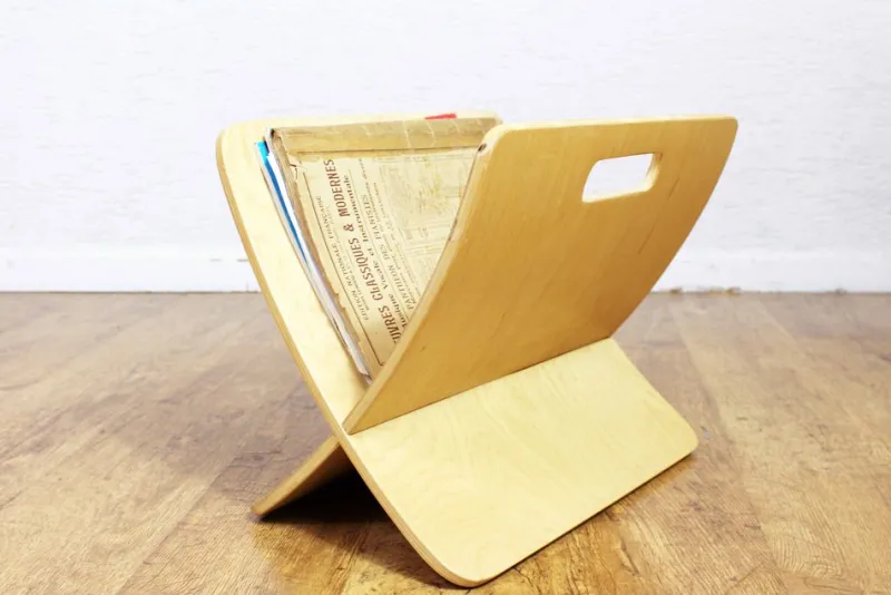 Pamono Curved Plywood Magazine Rack, 1980s> Magazine Racks
