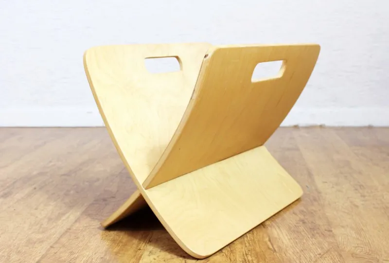 Pamono Curved Plywood Magazine Rack, 1980s> Magazine Racks
