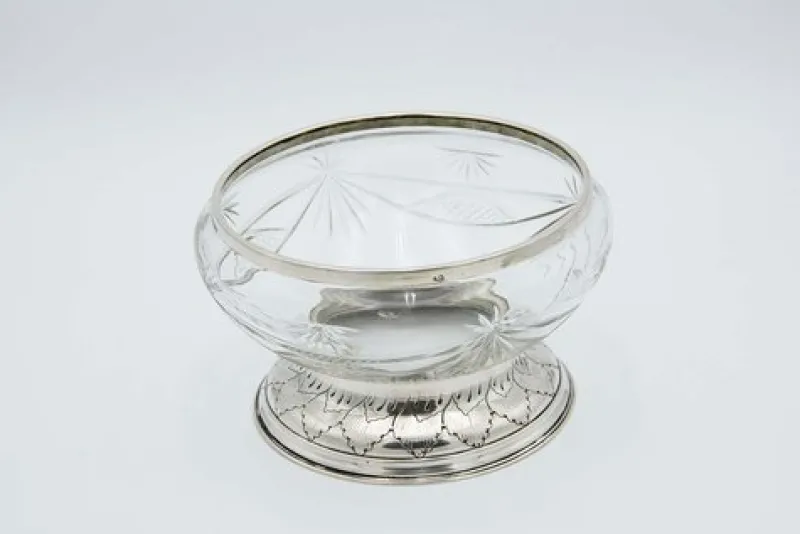 Pamono Cut Glass Fruit Bowl with Silver Base and Rim> Bowls