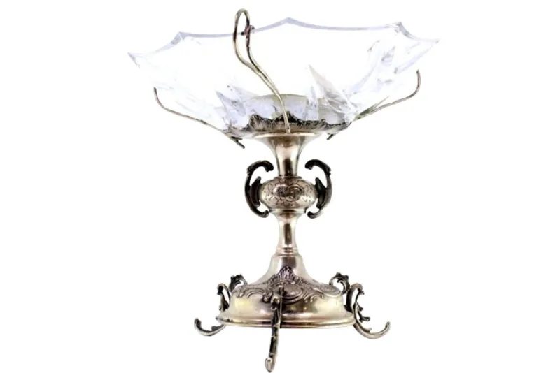 Pamono Cut Glass Fruit Bowl with Silver Structure> Bowls