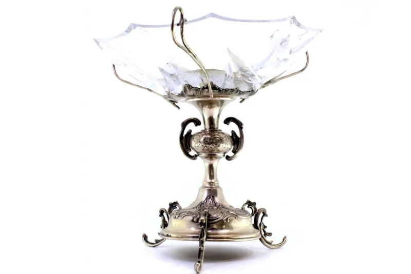 Pamono Cut Glass Fruit Bowl with Silver Structure> Bowls