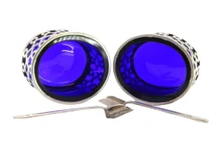 Pamono Cut Silver and Blue Glass Salt Shakers, Set of 2