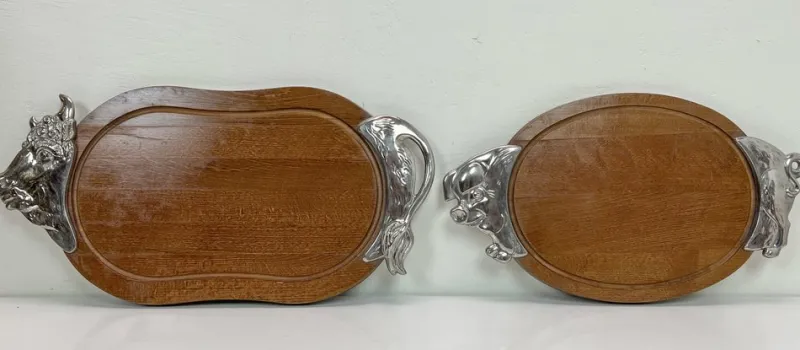 Best Pamono Cutting Boards with Chrome Plate Ox and Pig from BMF, 1950s, Set of 2