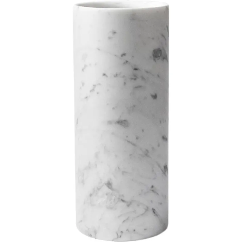 Pamono Cylindrical Satin White Carrara Marble Vase> Tabletop