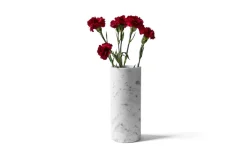 Pamono Cylindrical Satin White Carrara Marble Vase><noscript><img width=