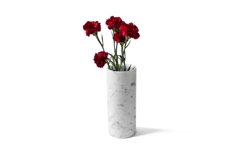 Pamono Cylindrical Satin White Carrara Marble Vase> Tabletop