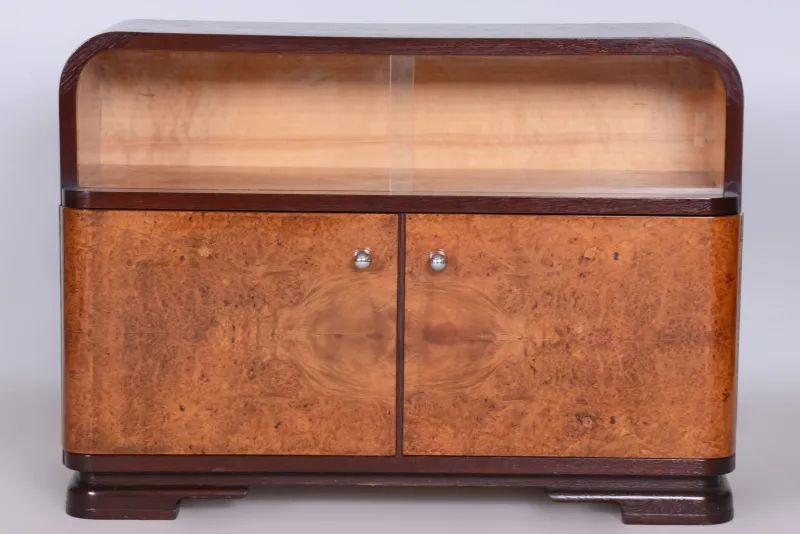 Pamono Czech Art Deco Cabinet in Oak, Maple and Glass, 1930s> Cabinets & Wardrobes