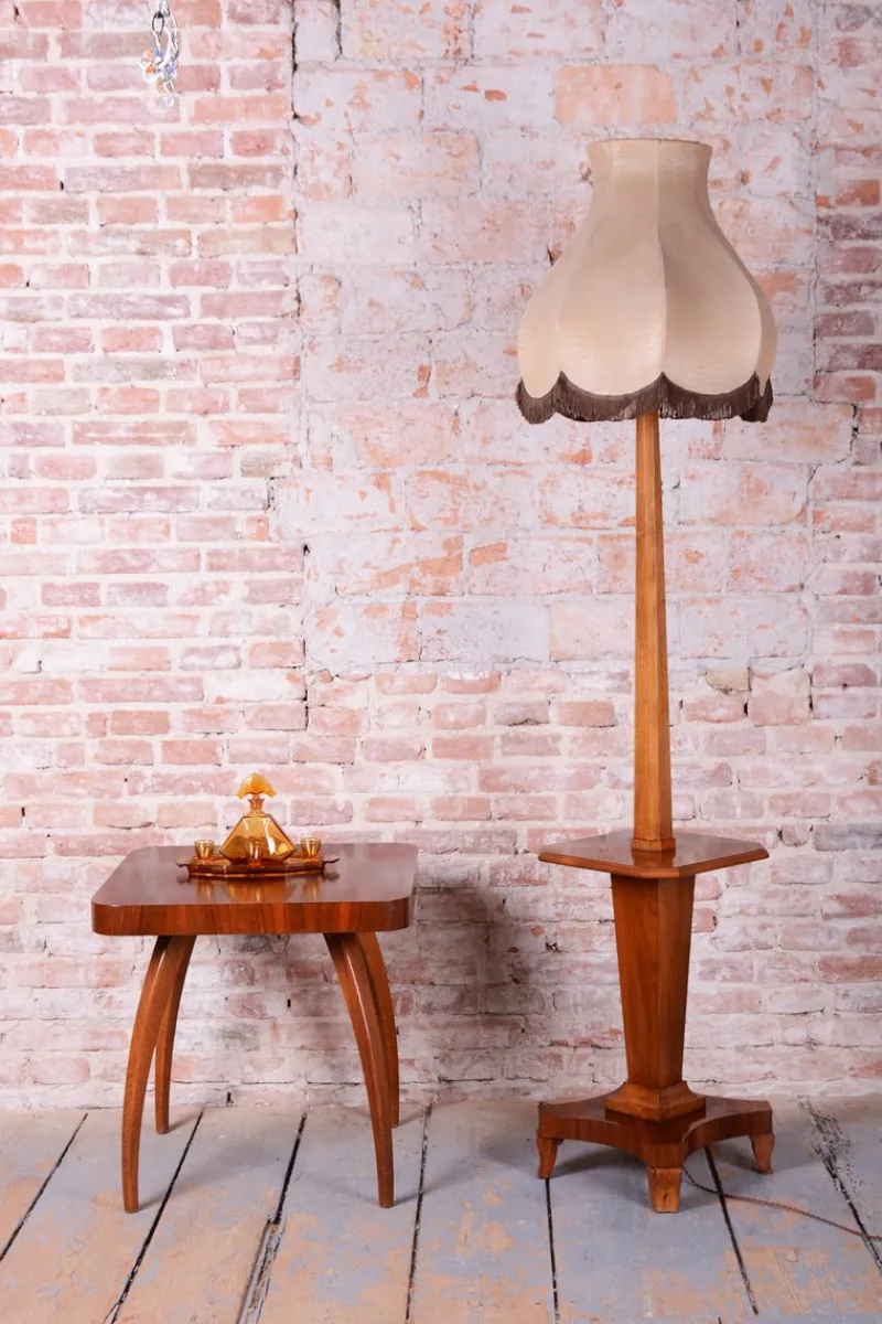 Pamono Czech Art Deco Walnut Floor Lamp, 1920s> Floor Lamps