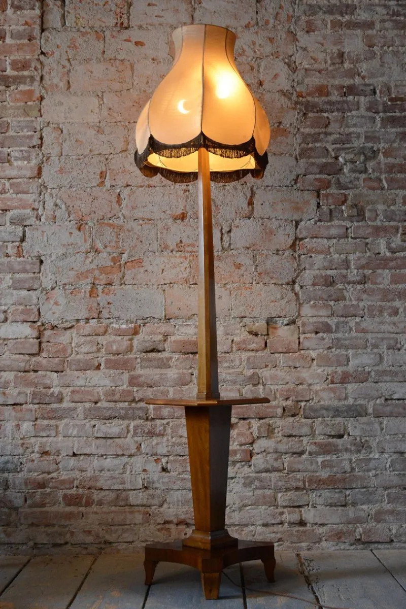 Pamono Czech Art Deco Walnut Floor Lamp, 1920s> Floor Lamps
