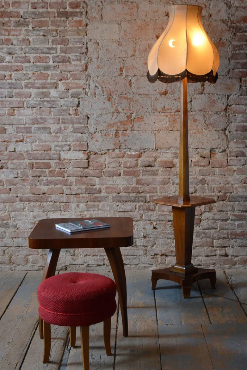 Pamono Czech Art Deco Walnut Floor Lamp, 1920s> Floor Lamps