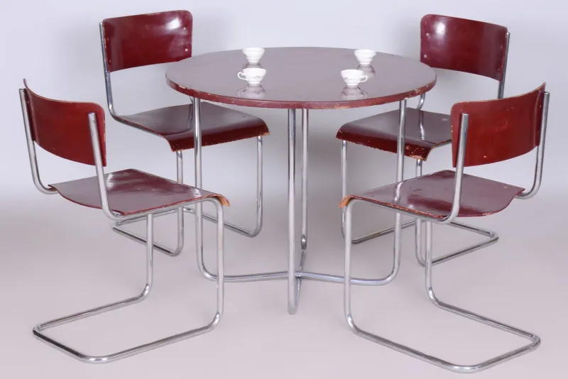 Outlet Pamono Czech Bauhaus Chrome Dining Table and Chairs attributed to Hynek Gottwald, 1930s, Set of 5