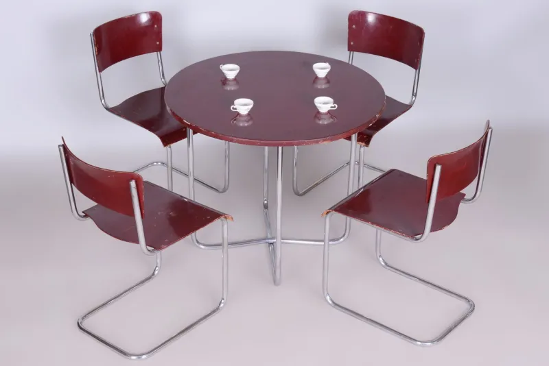 Outlet Pamono Czech Bauhaus Chrome Dining Table and Chairs attributed to Hynek Gottwald, 1930s, Set of 5