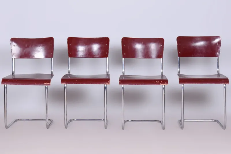 Outlet Pamono Czech Bauhaus Chrome Dining Table and Chairs attributed to Hynek Gottwald, 1930s, Set of 5