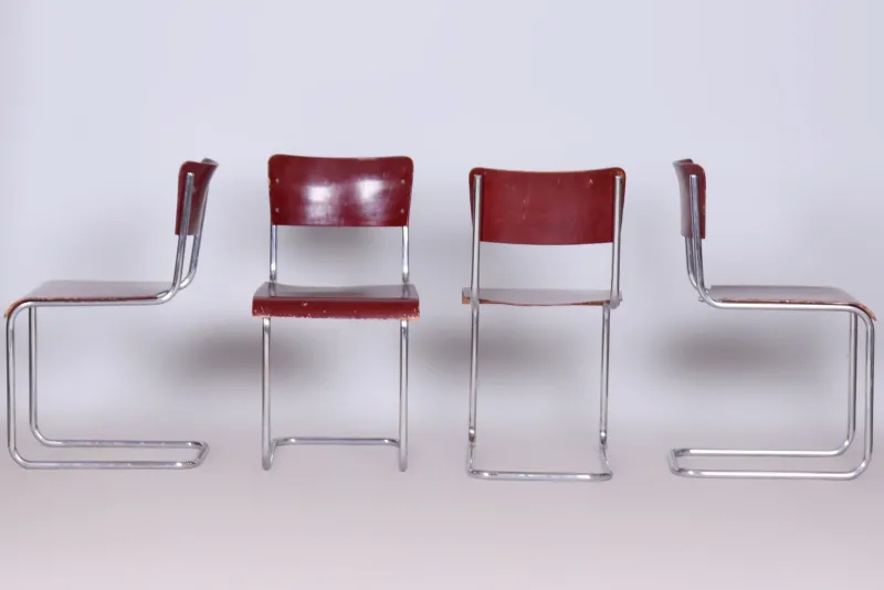 Outlet Pamono Czech Bauhaus Chrome Dining Table and Chairs attributed to Hynek Gottwald, 1930s, Set of 5