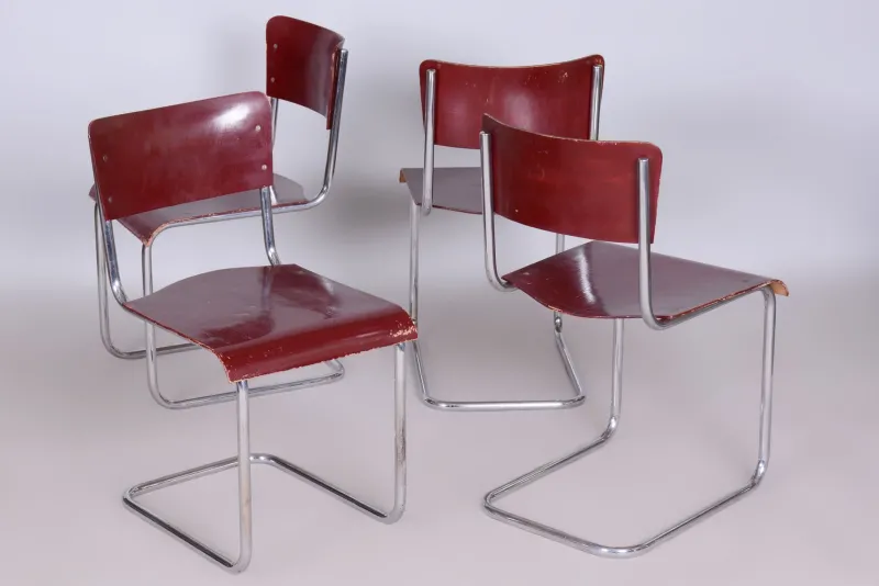 Outlet Pamono Czech Bauhaus Chrome Dining Table and Chairs attributed to Hynek Gottwald, 1930s, Set of 5