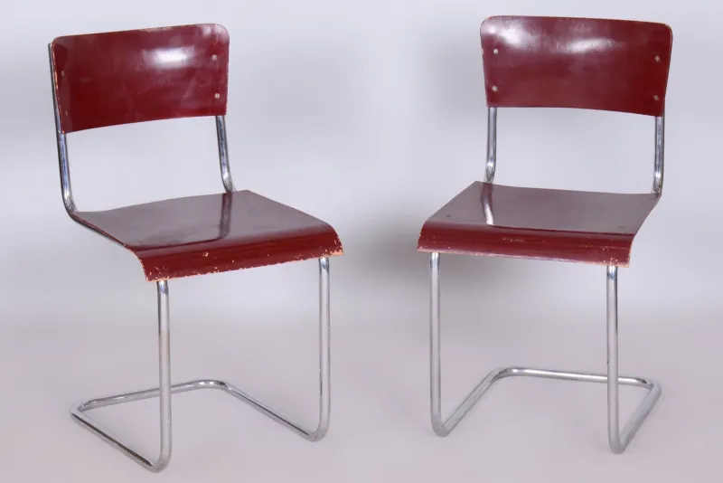Outlet Pamono Czech Bauhaus Chrome Dining Table and Chairs attributed to Hynek Gottwald, 1930s, Set of 5