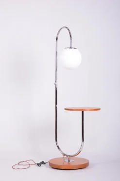 Sale Pamono Czech Bauhaus Floor Lamp in Oak, Chrome and Glass attributed to Robert Slezak, 1930s